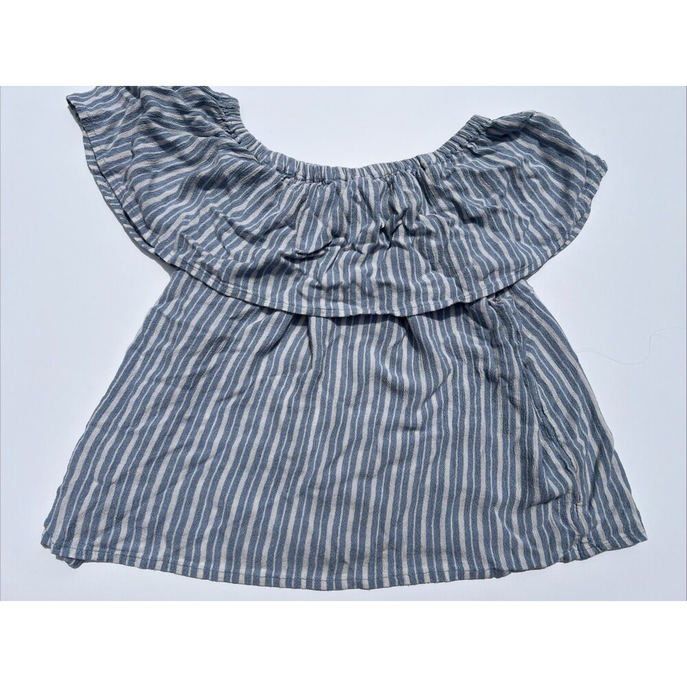 Billabong Coastal Striped Peasant Blouse Blue White Off Shoulder Beachy Top M